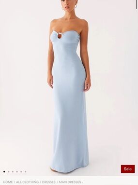 Peppermayo Strapless Maxi Dress with Front Ring in Light Blue